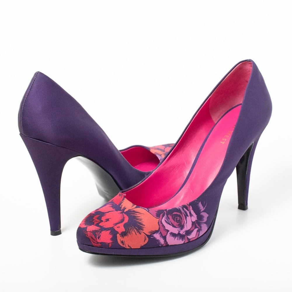 NINE WEST Rocha Women Purple Floral Heels US 10 M